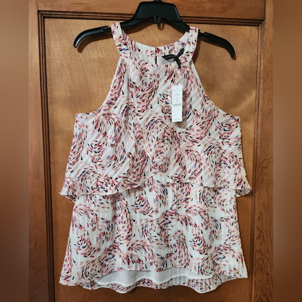 NWT White House Black Market Petunia Print Tiered Halter, sz 10